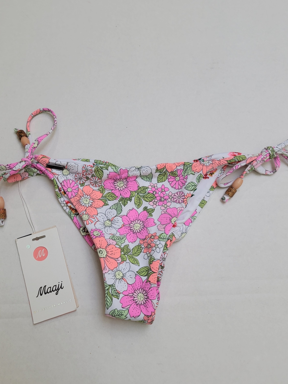 Maaji Floral Tie-Side Bikini Bottom - Pink & Coral Size Large